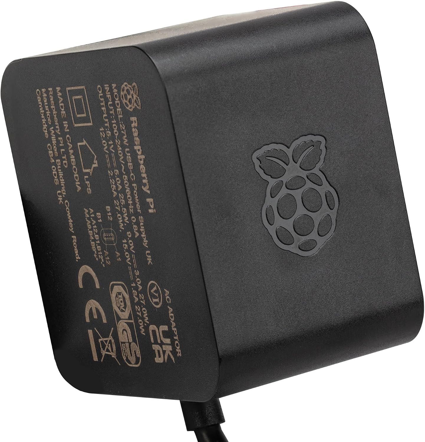 Official 27W USB-C PD Power Supply for Raspberry Pi 5, Black