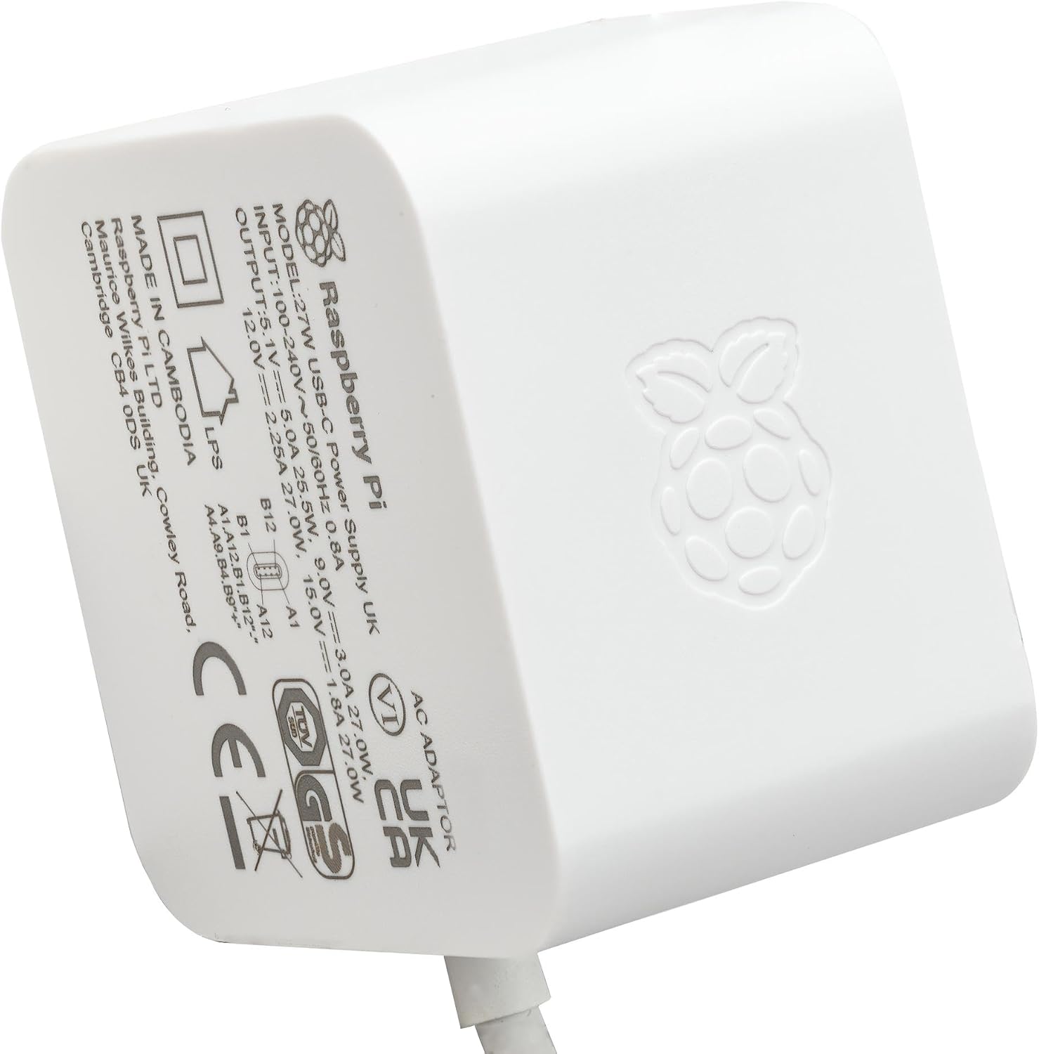 Official 27W USB-C PD Power Supply for Raspberry Pi 5, White