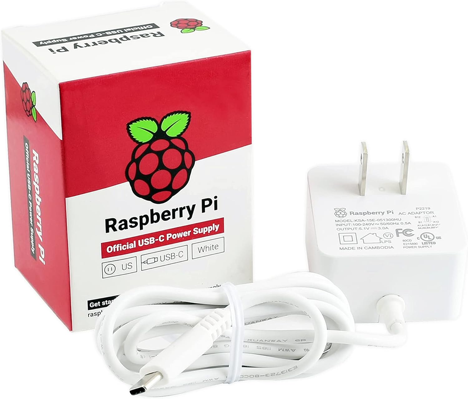 Official Raspberry Pi 15W USB-C Power Supply, White