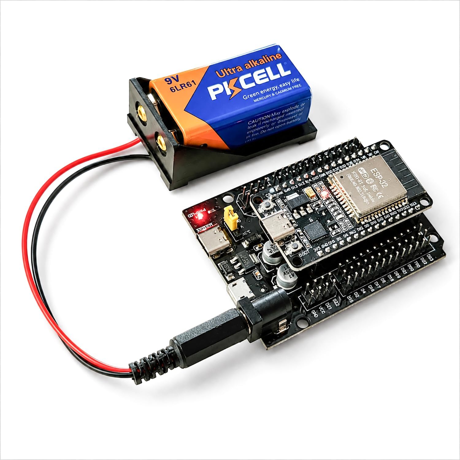 ESP32 Starter Kit with Breakout Board and 9V Battery