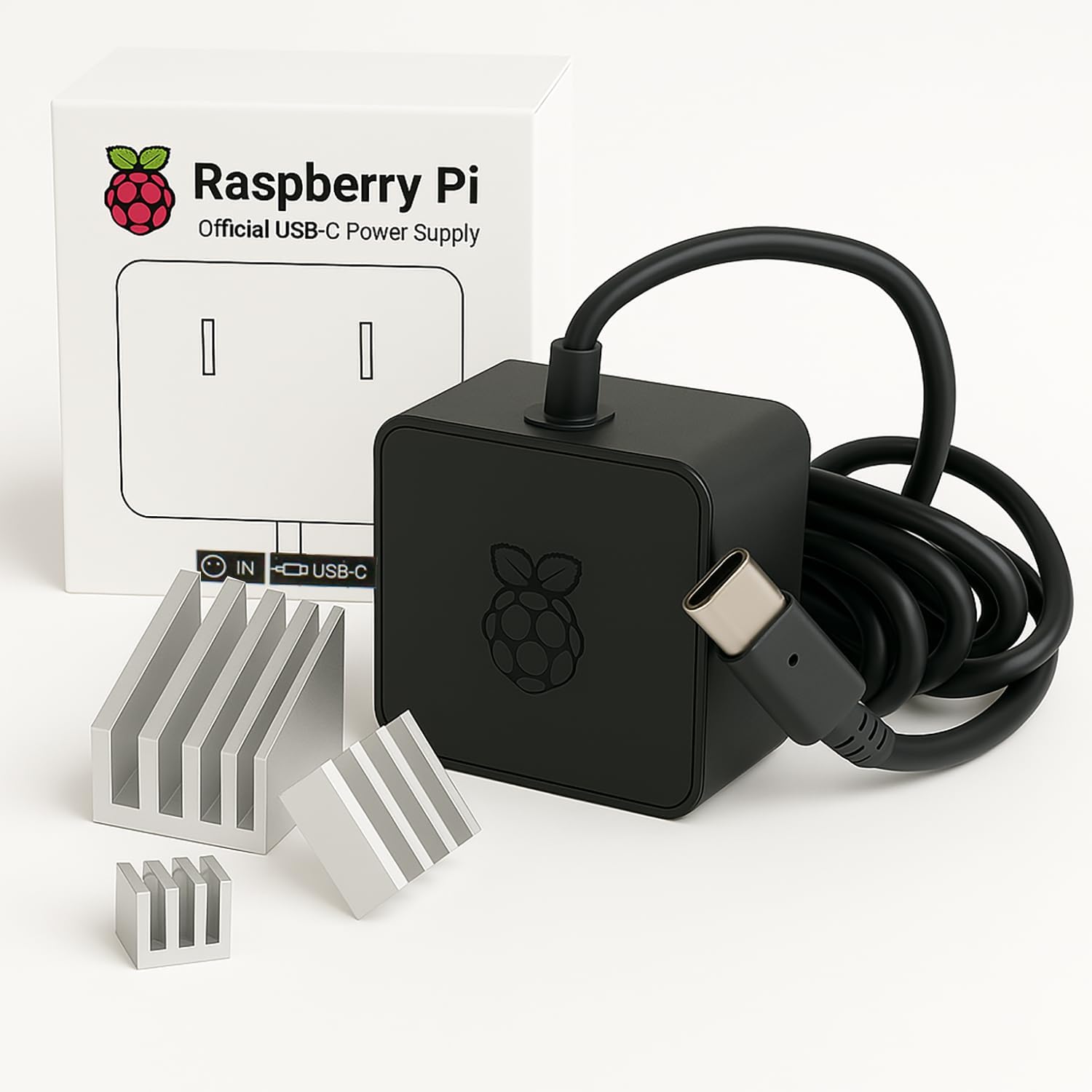 Official Raspberry Pi 4B Power Supply + 3 Heatsinks, Black