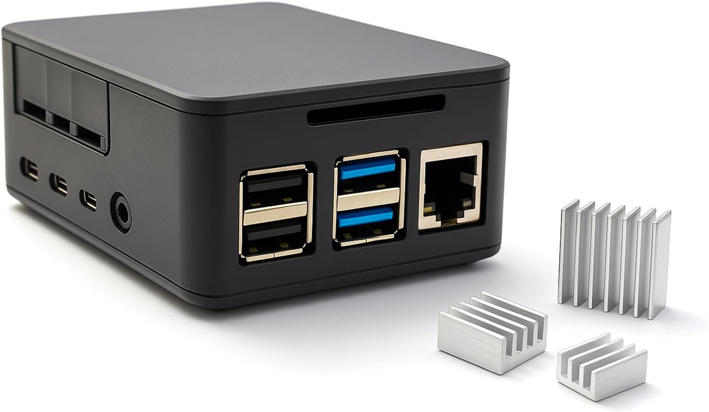 IoTCrazy Raspberry Pi 4B Case with 3 Heatsinks, Black
